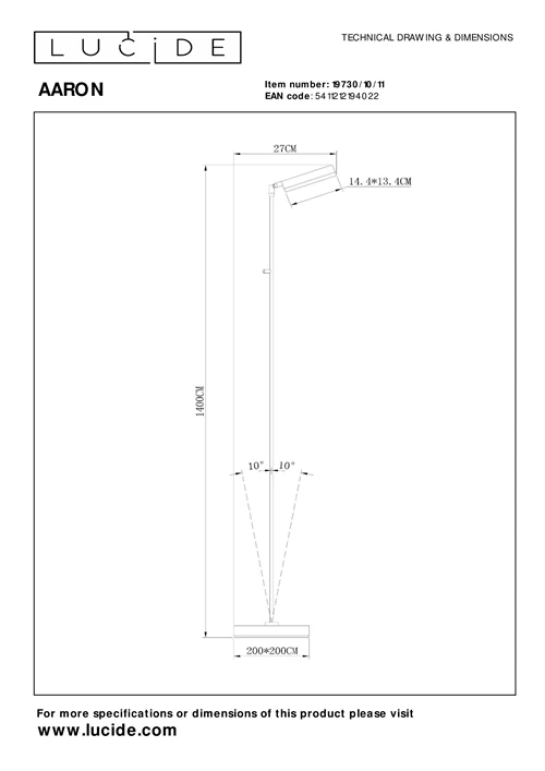 Lucide AARON - Stehlampe Mit Leselampe - LED Dim. - CCT - 1x12W 2700K/4000K - Chrom - technisch